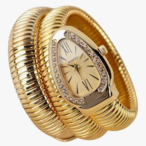 Gold Finish Snake Bracelet Watch